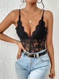 Lace V-Neck Spaghetti Strap Bodysuit - Trendsi - Flyclothing LLC
