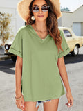 High-Low Side Slit V-Neck Tee - Trendsi