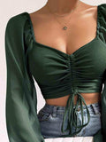 Drawstring Sweetheart Neck Cropped Top - Trendsi - Flyclothing LLC