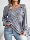 Decorative Button Cable-Knit Sweater - Trendsi - Flyclothing LLC