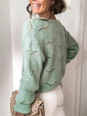 Openwork Button Up Long Sleeve Cardigan - Trendsi