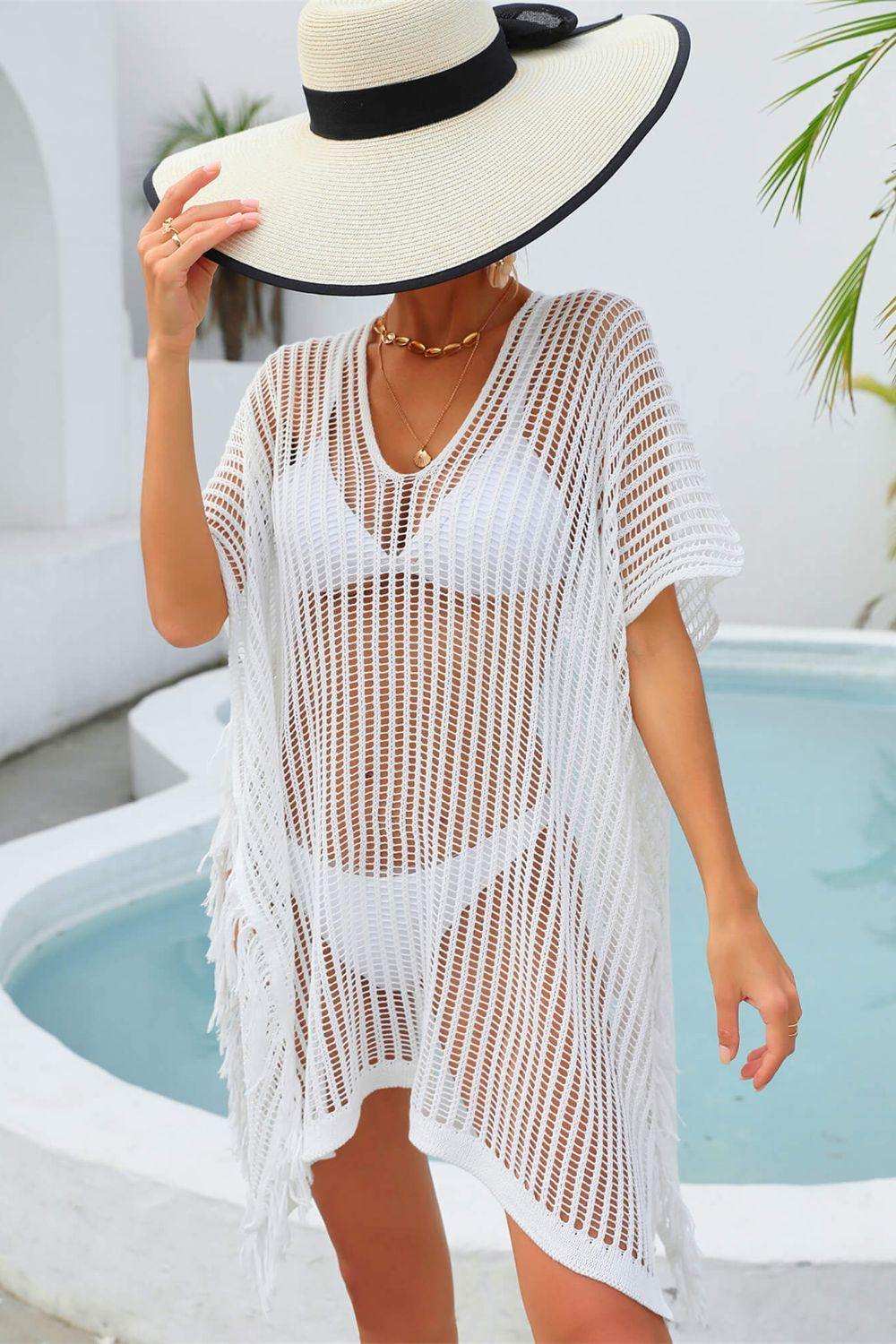 Fringe Trim Openwork Cover Up - Trendsi - Flyclothing LLC