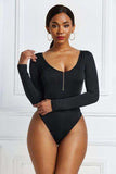 Half Zip Scoop Neck Long Sleeve Bodysuit - Trendsi - Flyclothing LLC