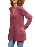 Slit Notched Pocketed Long Sleeve T-Shirt - Trendsi - Flyclothing LLC