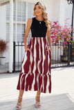Striped Round Neck Sleeveless Midi Dress - Trendsi