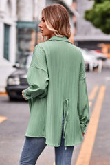Slit Dropped Shoulder Longline Shirt - Trendsi - Flyclothing LLC