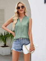 Eyelet Lace Detail V-Neck Tank - Trendsi - Flyclothing LLC