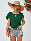 Cutout Round Neck Petal Sleeve Blouse - Trendsi