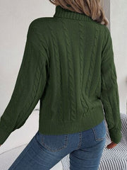 Cable-Knit Turtleneck Dropped Shoulder Sweater - Trendsi