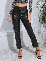 Zip-Up High Waist Straight Leg Pants - Flyclothing LLC