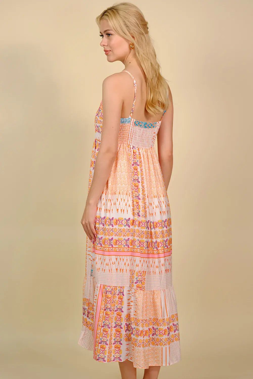 Printed Spaghetti Strap Smocked Midi Dress - Trendsi - Flyclothing LLC