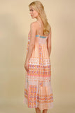 Printed Spaghetti Strap Smocked Midi Dress - Trendsi