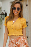 Buttoned Frill Hem Cropped Knit Top - Trendsi - Flyclothing LLC