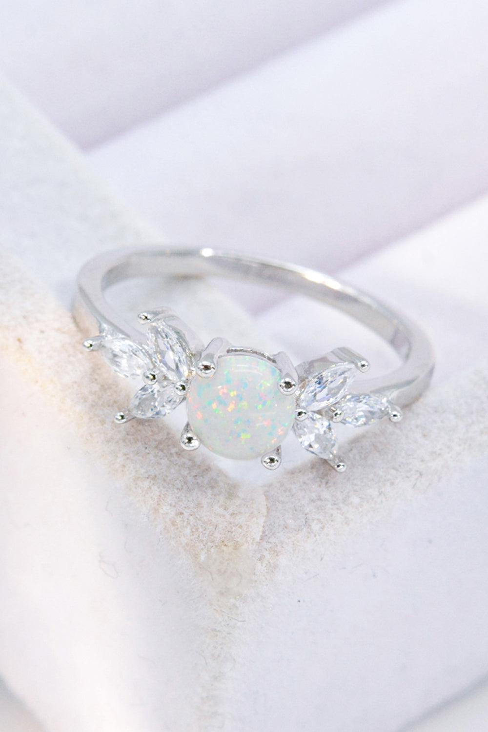 925 Sterling Silver Opal and Zircon Ring - Flyclothing LLC