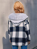 Plaid Dropped Shoulder Hooded Jacket - Trendsi - Flyclothing LLC