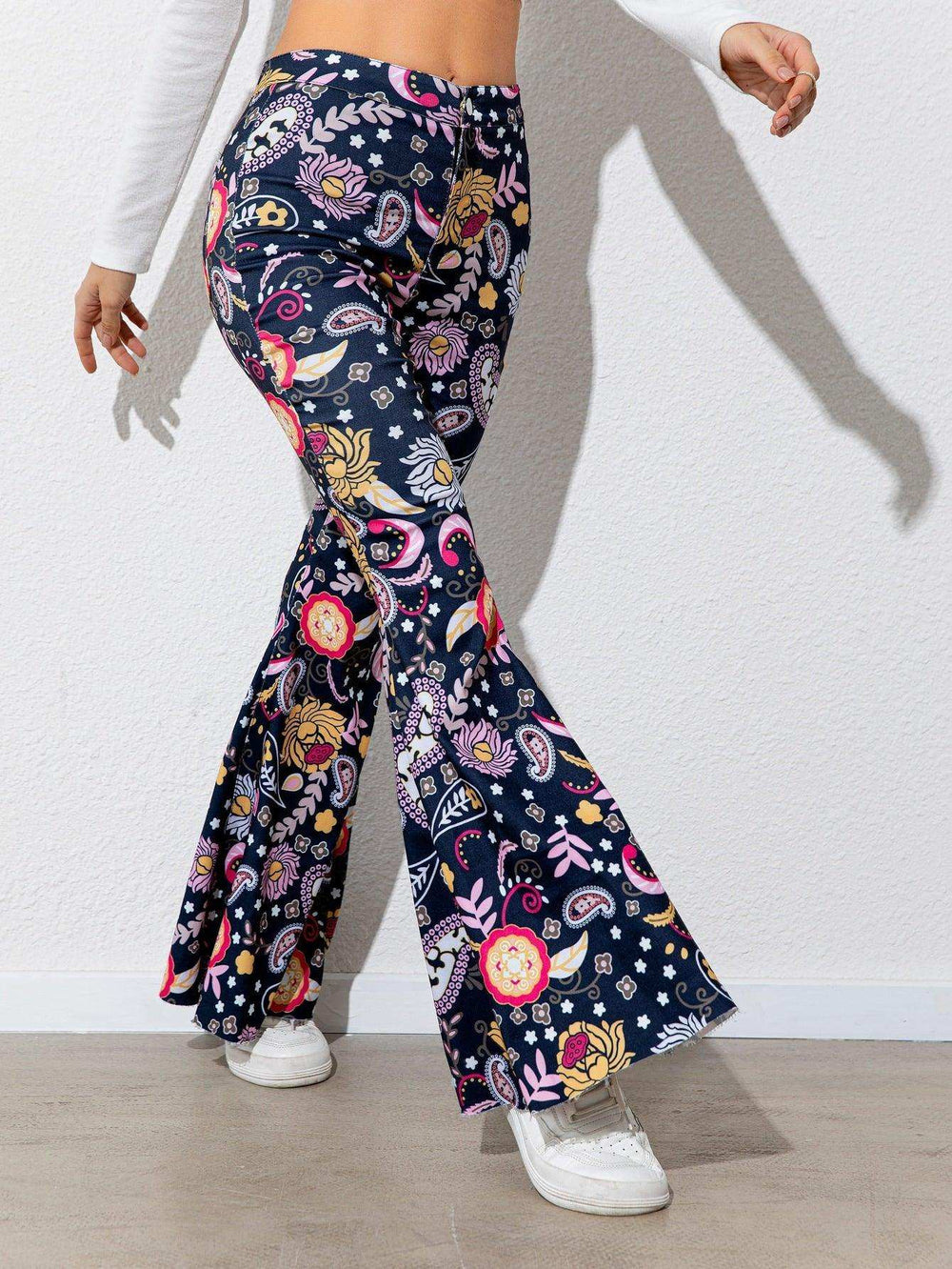 Floral High Waist Flare Leg Pants - Trendsi - Flyclothing LLC