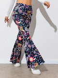 Floral High Waist Flare Leg Pants - Trendsi - Flyclothing LLC