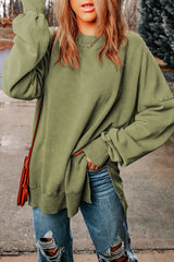 Dropped Shoulder Round Neck Long Sleeve Blouse - Trendsi - Flyclothing LLC