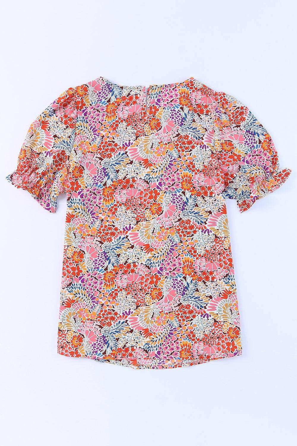 Floral Short Flounce Sleeve Blouse - Trendsi - Flyclothing LLC