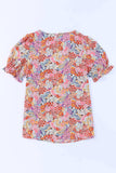 Floral Short Flounce Sleeve Blouse - Trendsi - Flyclothing LLC
