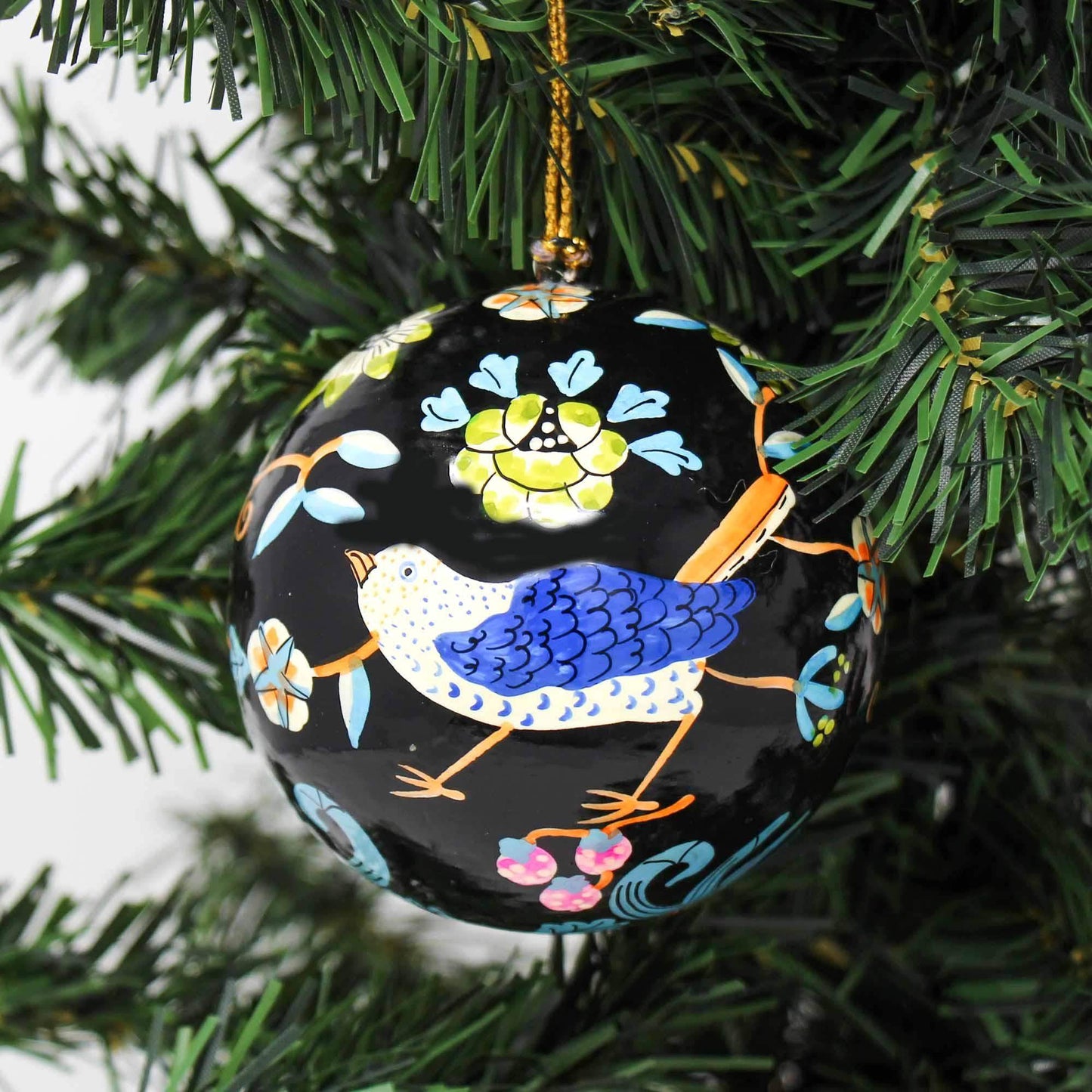 Handpainted Birds with Flowers Ornament, Set of 2 - Asha Handicrafts - Flyclothing LLC