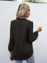 Swiss Dot Frill Trim Puff Sleeve Blouse - Trendsi - Flyclothing LLC