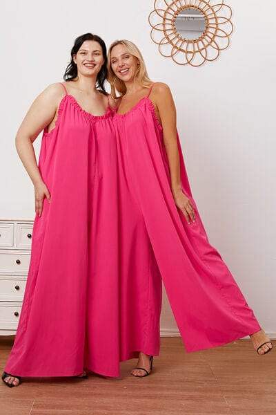 Full Size Ruffle Trim Tie Back Cami Jumpsuit with Pockets - Trendsi - Flyclothing LLC