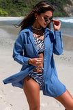 Button-Up Longline Shirt with Breast Pockets - Trendsi