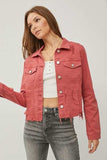RISEN Raw Hem Button Up Cropped Denim Jacket - Trendsi - Flyclothing LLC