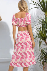 Floral Cutout Square Neck Puff Sleeve Dress - Trendsi - Flyclothing LLC