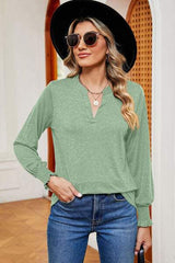 Notched Lantern Sleeve T-Shirt - Trendsi - Flyclothing LLC