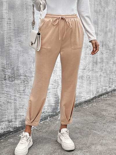 Drawstring Straight Pants with Pockets - Trendsi - Flyclothing LLC
