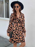 Printed Surplice Long Sleeve Dress - Trendsi