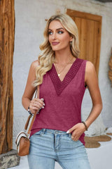 Lace Detail V-Neck Tank - Trendsi - Flyclothing LLC