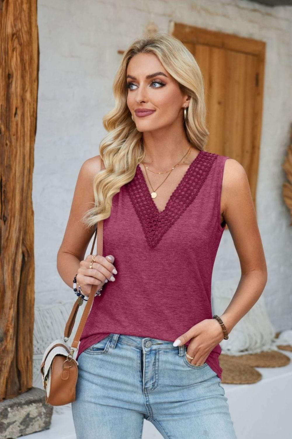 Lace Detail V-Neck Tank - Trendsi - Flyclothing LLC