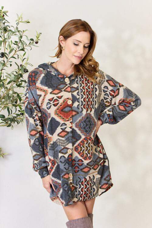 Heimish Full Size Printed Button Up Hooded Jacket - Trendsi - Flyclothing LLC