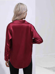Collared Neck Buttoned Long Sleeve Shirt - Trendsi