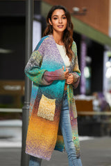 Gradient Button Down Duster Cardigan with Pockets - Flyclothing LLC