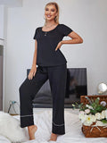 Scoop Neck Top and Elastic Waist Pants Lounge Set - Trendsi