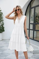 Contrast V-Neck Sleeveless Tiered Dress - Trendsi - Flyclothing LLC