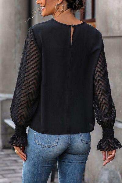 Lace Detail Smocked Flounce Sleeve Blouse - Trendsi - Flyclothing LLC