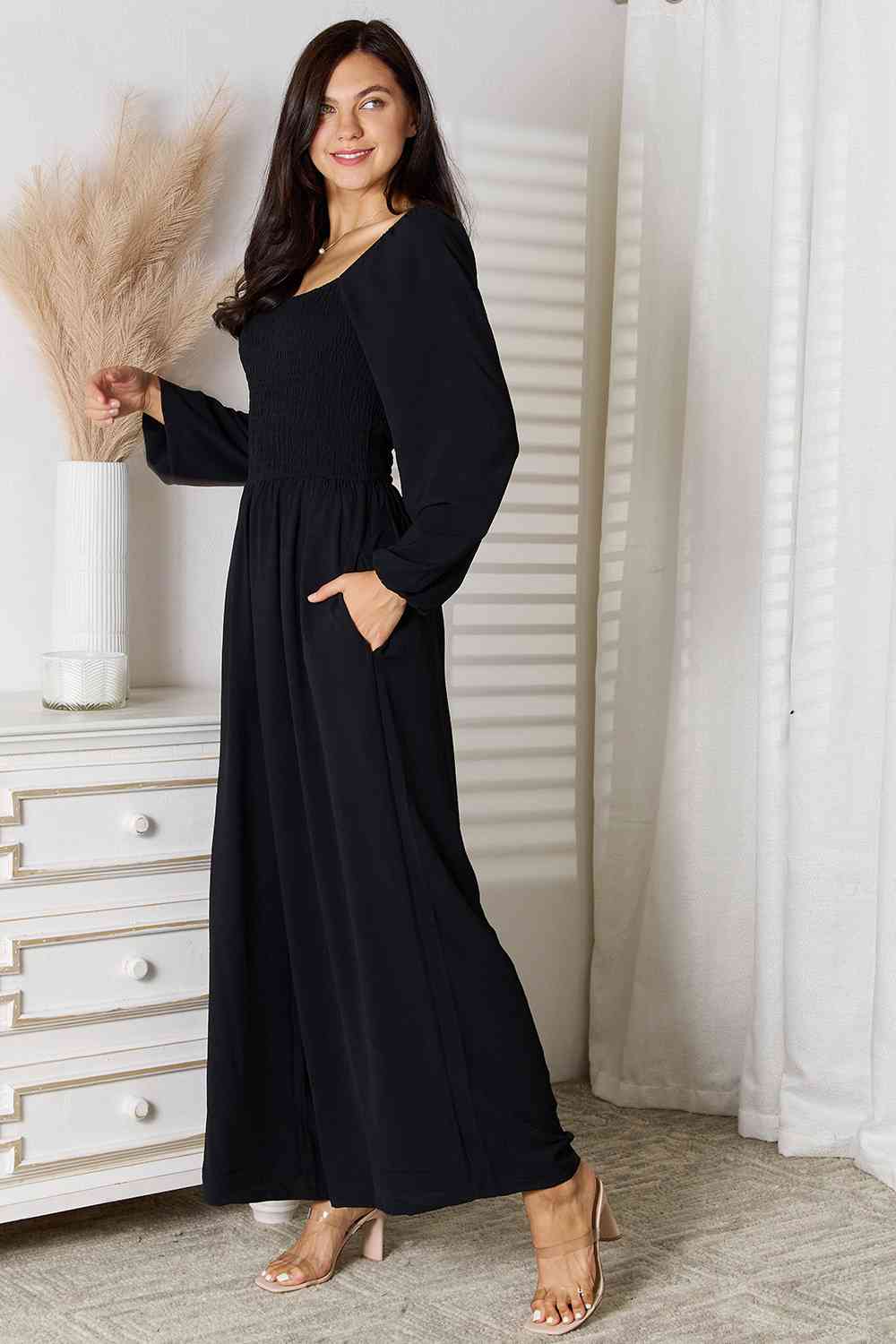 Double Take Square Neck Jumpsuit with Pockets - Trendsi - Flyclothing LLC