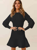 Round Neck Lantern Sleeve Sweater Dress - Trendsi