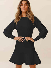 Round Neck Lantern Sleeve Sweater Dress - Trendsi