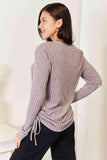 Double Take Drawstring Ribbed Long Sleeve T-Shirt - Trendsi
