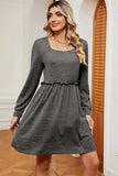 Frill Square Neck Long Sleeve Dress - Trendsi - Flyclothing LLC
