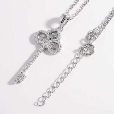 925 Sterling Silver Inlaid Zircon Key Shape Necklace - Trendsi - Flyclothing LLC