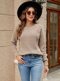 Round Neck Raglan Sleeve Sweater - Trendsi