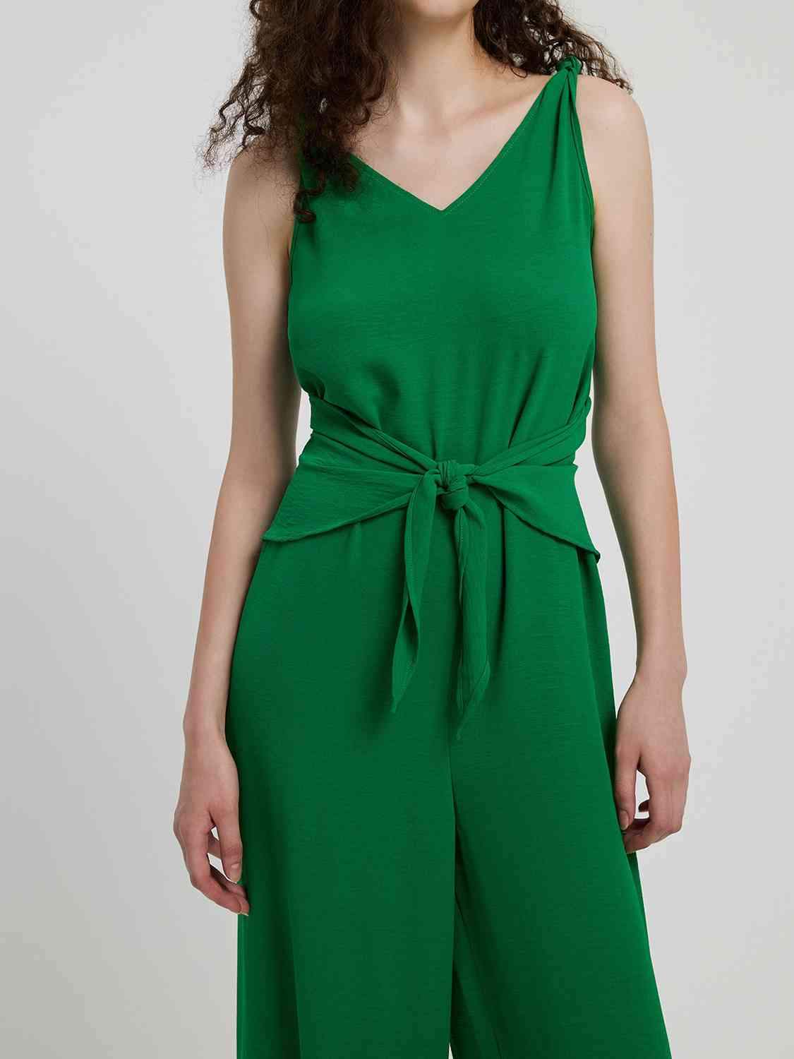 Knot Detail Tie Front Sleeveless Jumpsuit - Trendsi - Flyclothing LLC