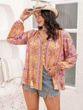 Plus Size Tie Neck Tassel Printed Blouse - Trendsi - Flyclothing LLC